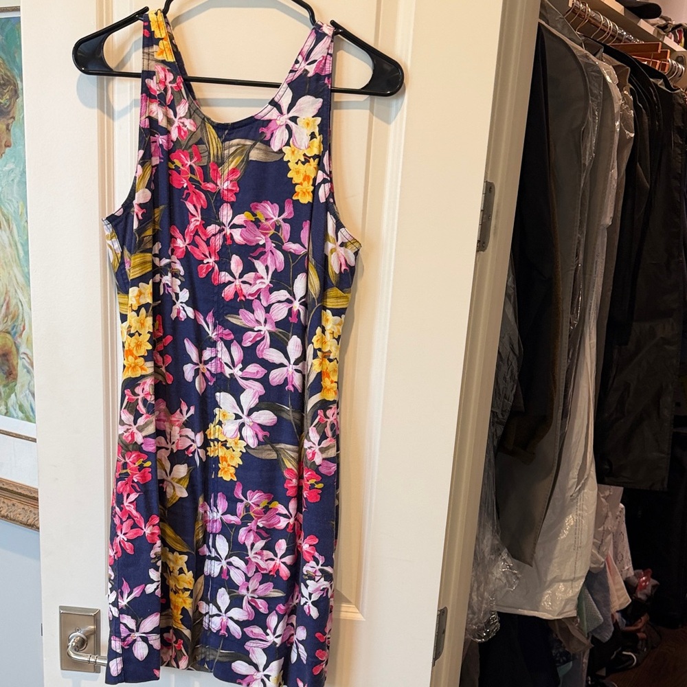 Tommy Bahama Navy Floral Midi Dress with Pink & Yellow Blooms